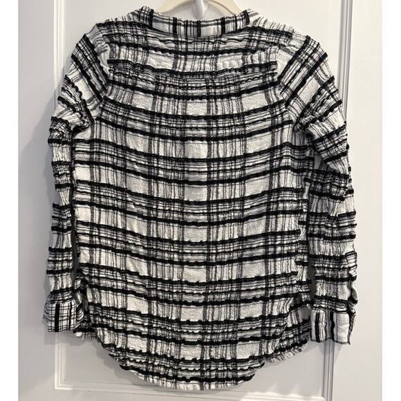 By Anthropologie Size 10 Black and White Checked Gauzy Pleated Button Up Top - Picture 2 of 4